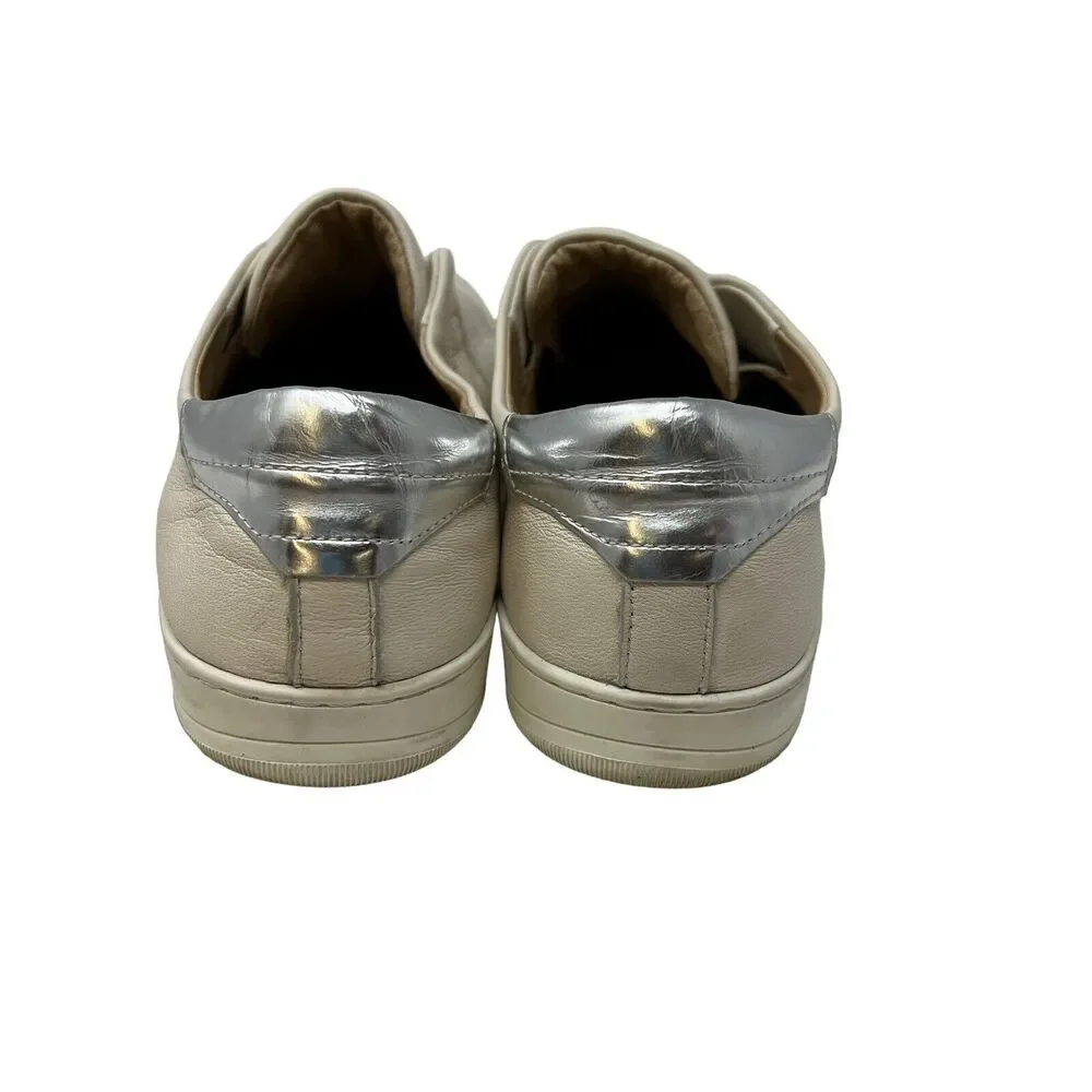 Johnston & Murphy Eden Leather Slip-On Sneakers Metallic Pewter Sz 8.5